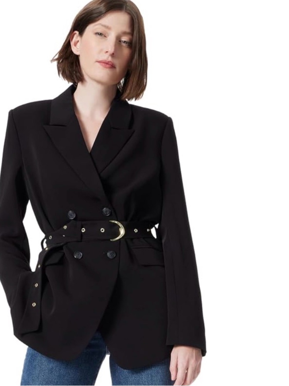 NWT Dee Ocleppo Everly Belted Double-Breasted Blazer Black Size Medium MSRP $229
